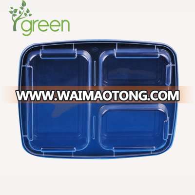 top grade square 3compartment disposable plastic food container with clear lid,leak proof, microwave safe ,FDA,LFGB,factory sale